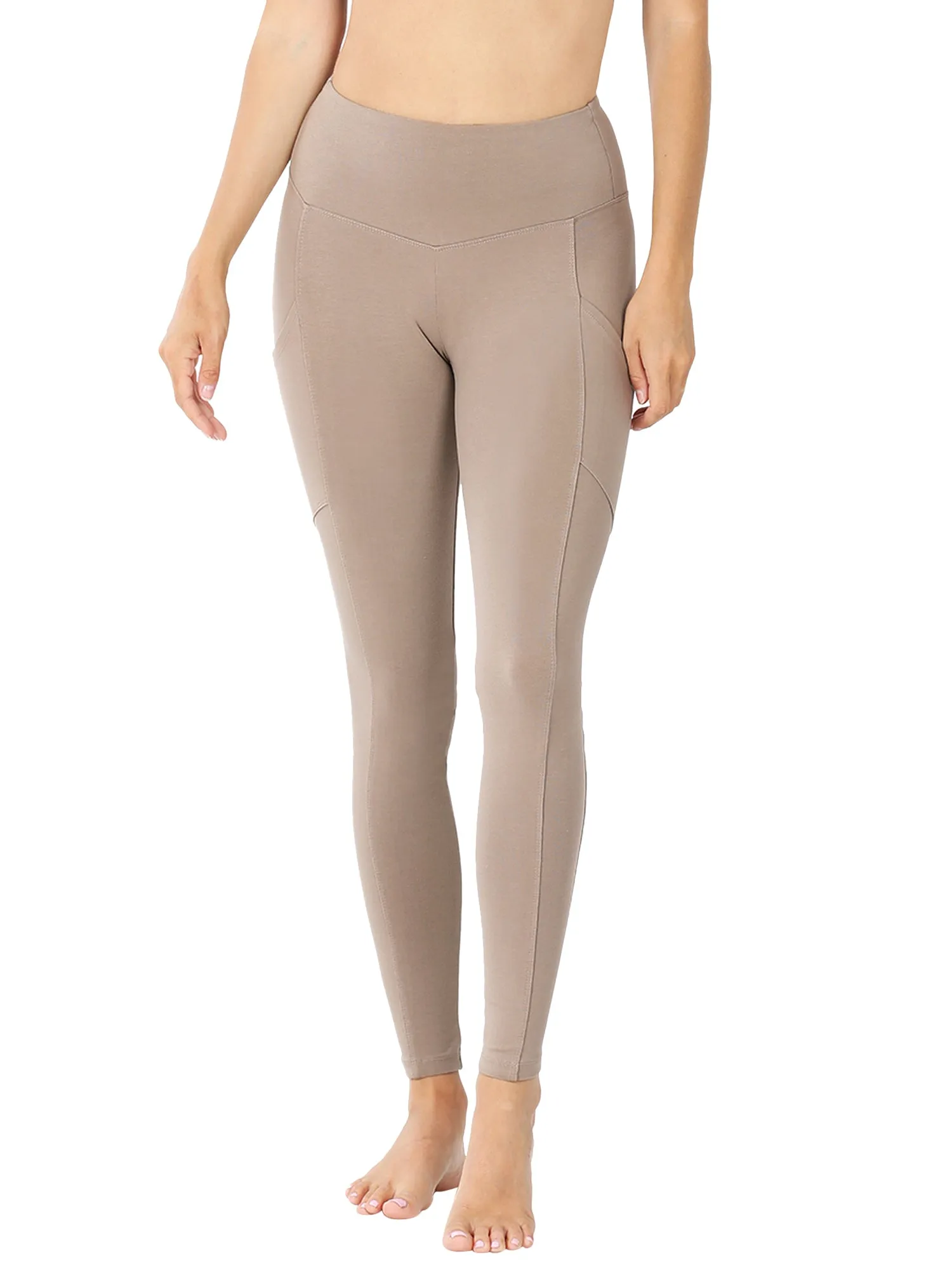 Women's Casual Stretch Active Wide Waistband Tight Leggings with Pockets