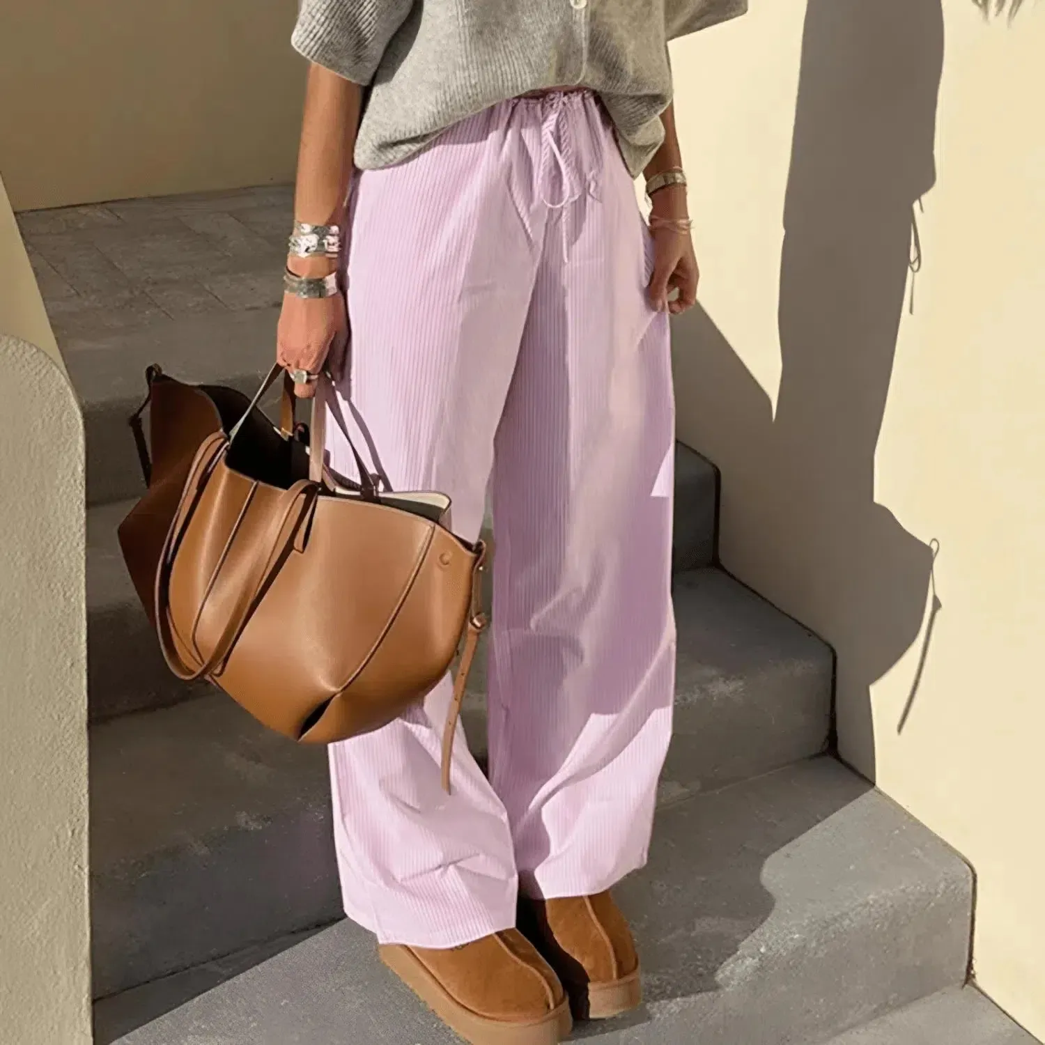 Zinara – Front tie detail – Stripe trousers